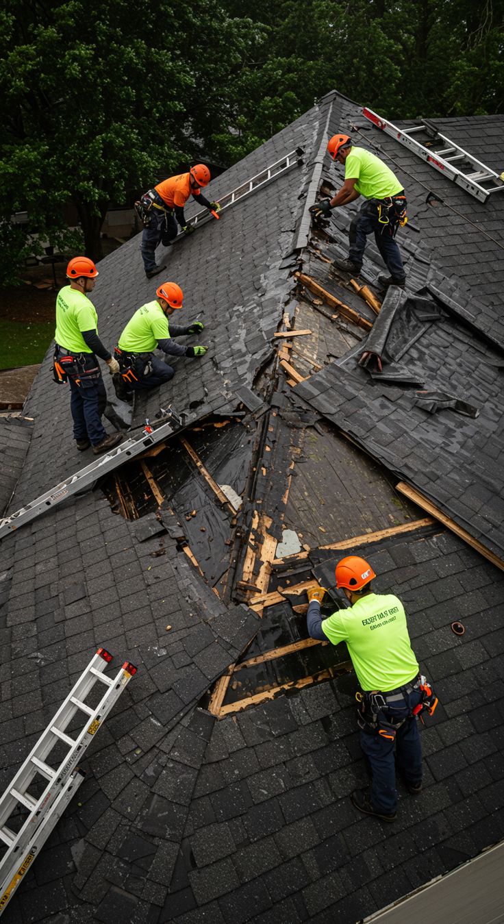 Roof tiles being professionally repaired